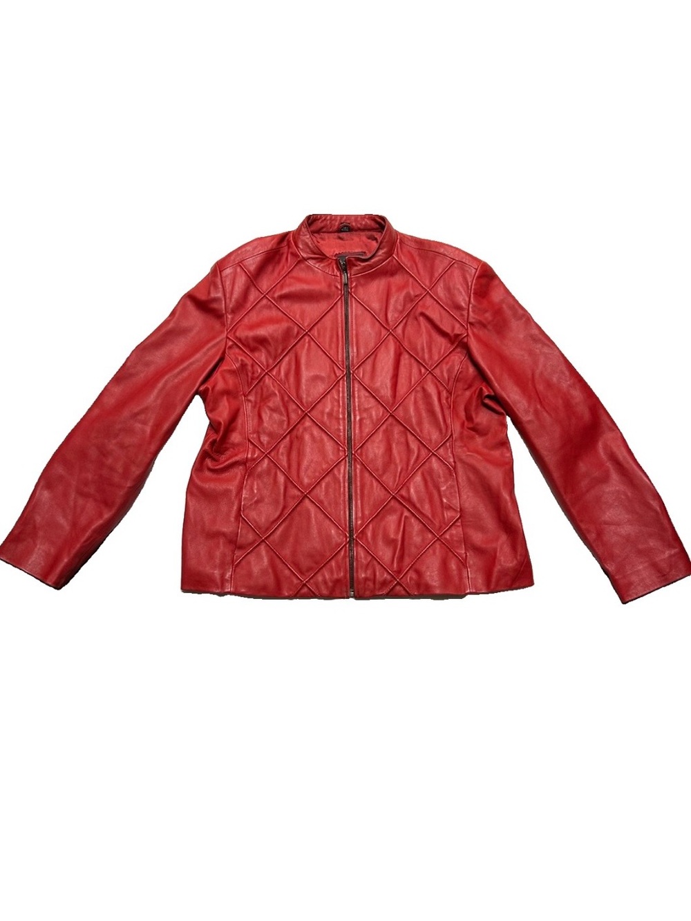 Vintage WHET BLU Women’s Leather Jacket Red Large Diamond Pattern Moto MJ READ